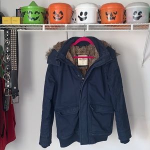 Hollister fur lined navy parka